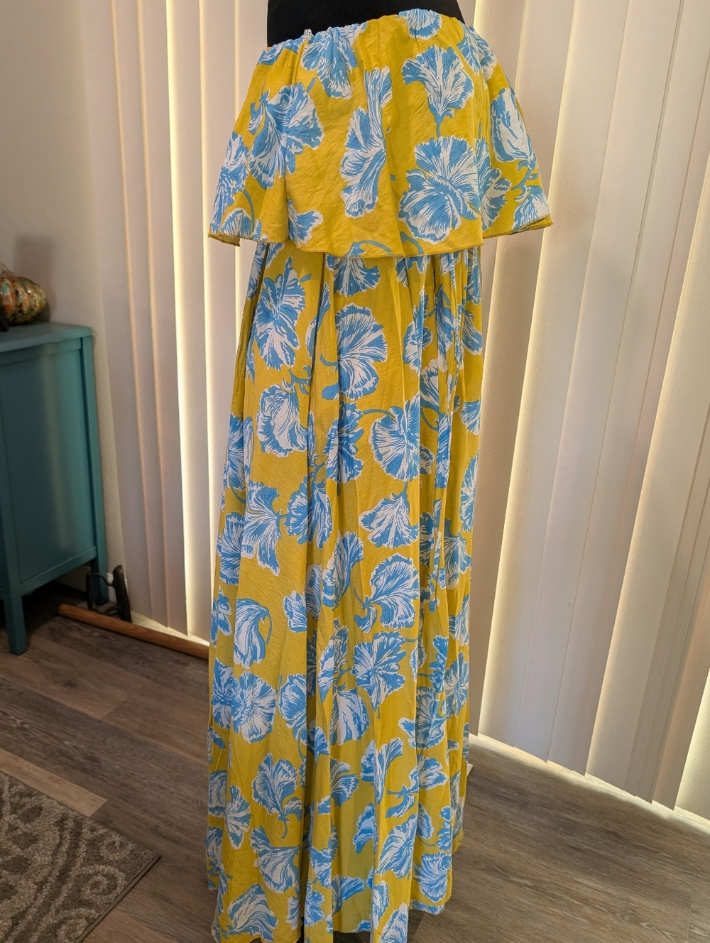 Lulu's Yellow and Blue Tropical Floral Strapless Maxi Dress - Picture 2 of 4